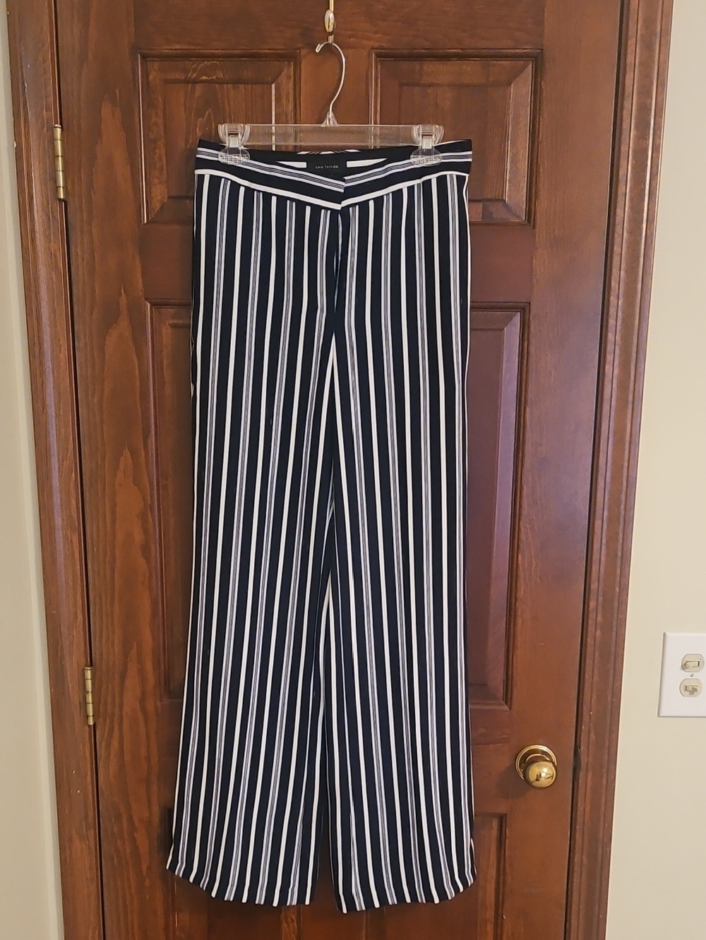 Ann Taylor Navy & White Striped Wide-Leg Trousers